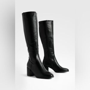 NEW! BLACK KNEE HIGH LOW CHUNKY HEEL BOOT